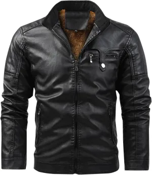 Mens Motorcycle PU Leather Jackets Stand Collar Biker Windbreaker Zip-up Slim Fit Outwear Vintage Leatherwear Coats