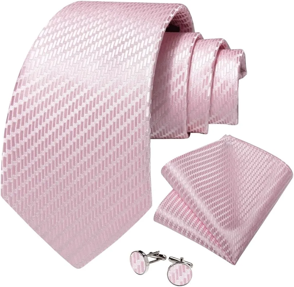 Men's Neck Tie Set Handkerchief Cufflinks 8cm Width Classic Solid Wedding Party Tie Accessories