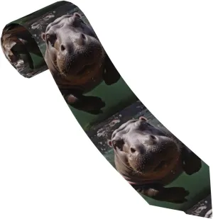 Men's Necktie Classic Silk Tie Business Formal Neck Ties Diving Hippo Skinny Ties for Men