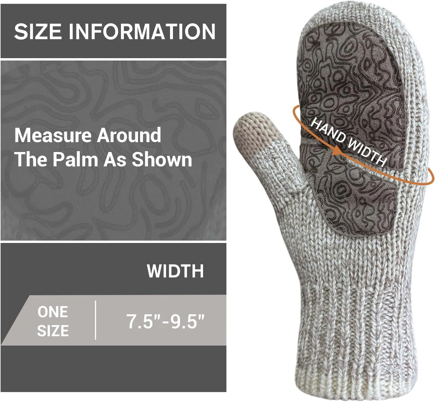 Men’s Ragg Wool Mittens Sherpa Lined Cold Weather Touchscreen Knit Mitt Warm for Winter