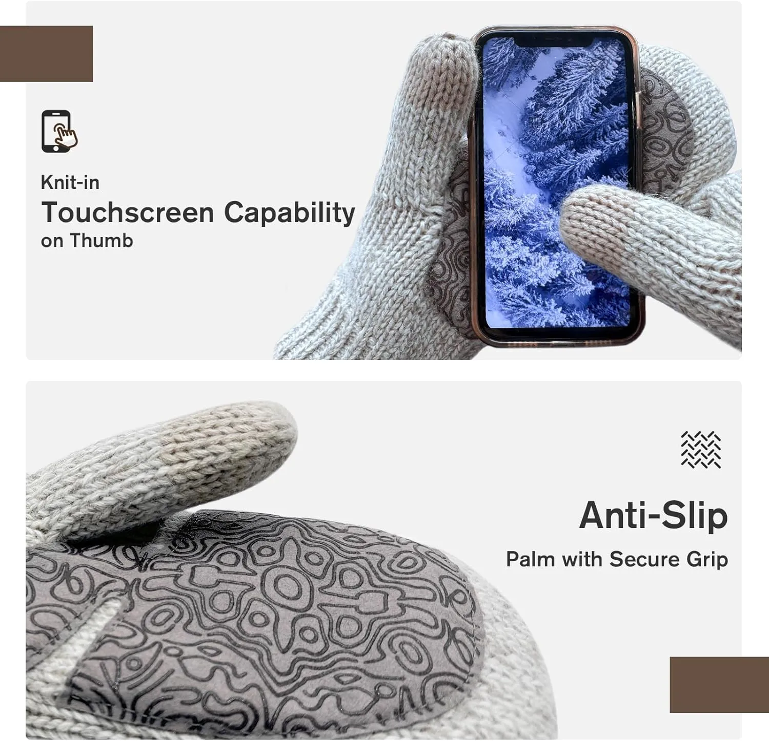 Men’s Ragg Wool Mittens Sherpa Lined Cold Weather Touchscreen Knit Mitt Warm for Winter