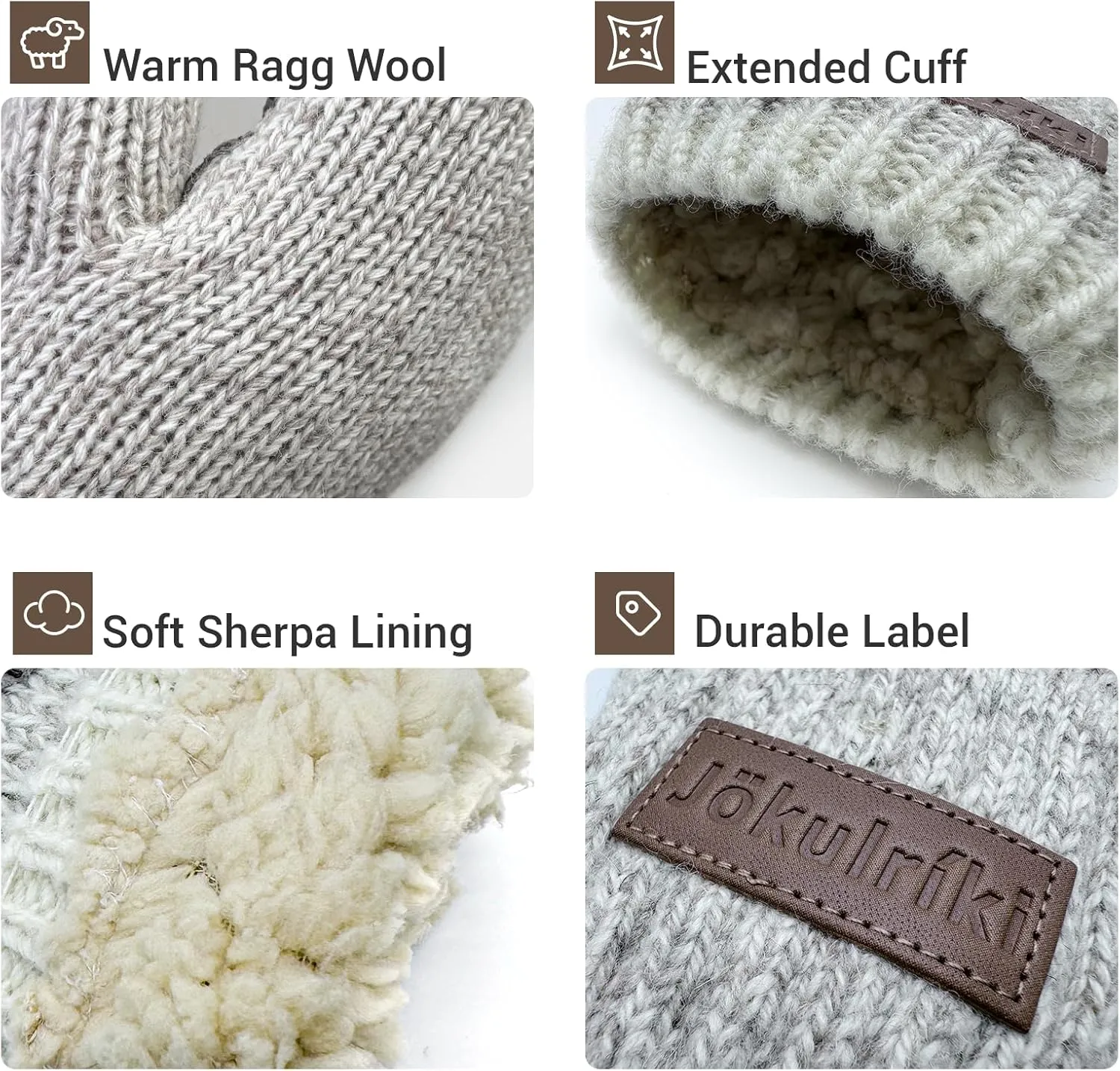 Men’s Ragg Wool Mittens Sherpa Lined Cold Weather Touchscreen Knit Mitt Warm for Winter