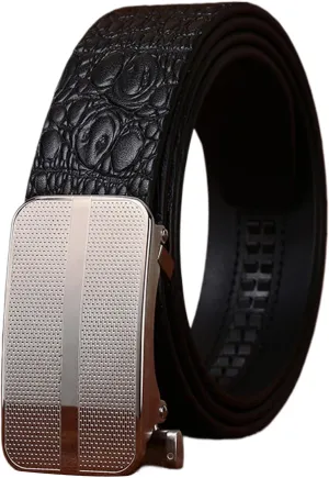 Men's Ratchet Leather Belt with Crocodile Pattern, Automatic Buckle, Casual Business Dress Belt,Black a,115CM/45.3''
