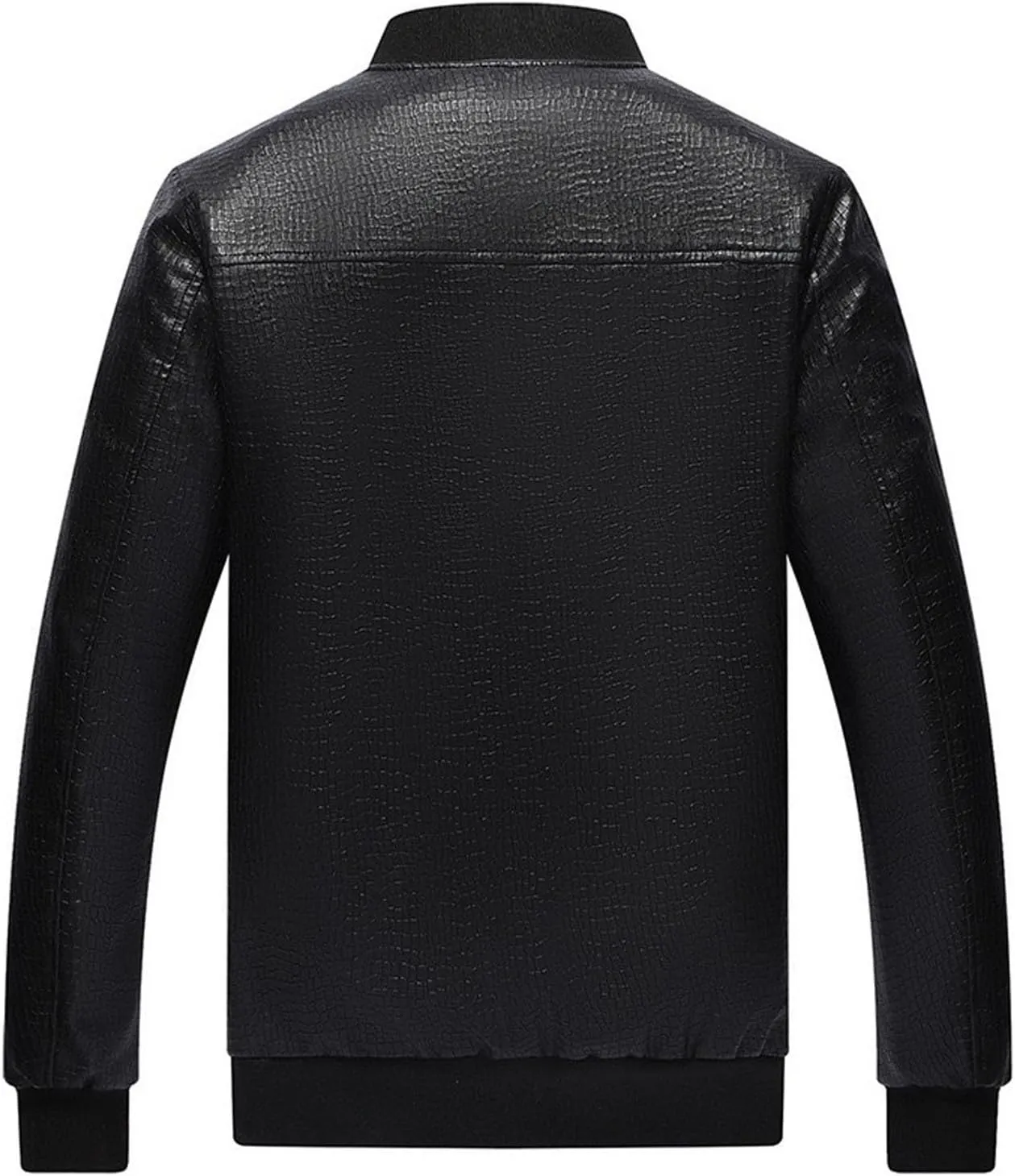 Men's Stand Collar Leather Jacket Lightweight Faux Leather Motorcycle Jackets Black Long Sleeve Business Leatherwear