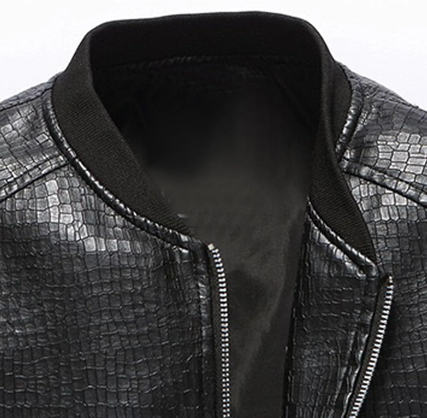 Men's Stand Collar Leather Jacket Lightweight Faux Leather Motorcycle Jackets Black Long Sleeve Business Leatherwear