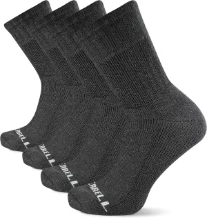 Merrell unisex-adult Thermal Hiking Crew Socks 4 Pair Pack Unisex Arch Support Band and Wool Blend