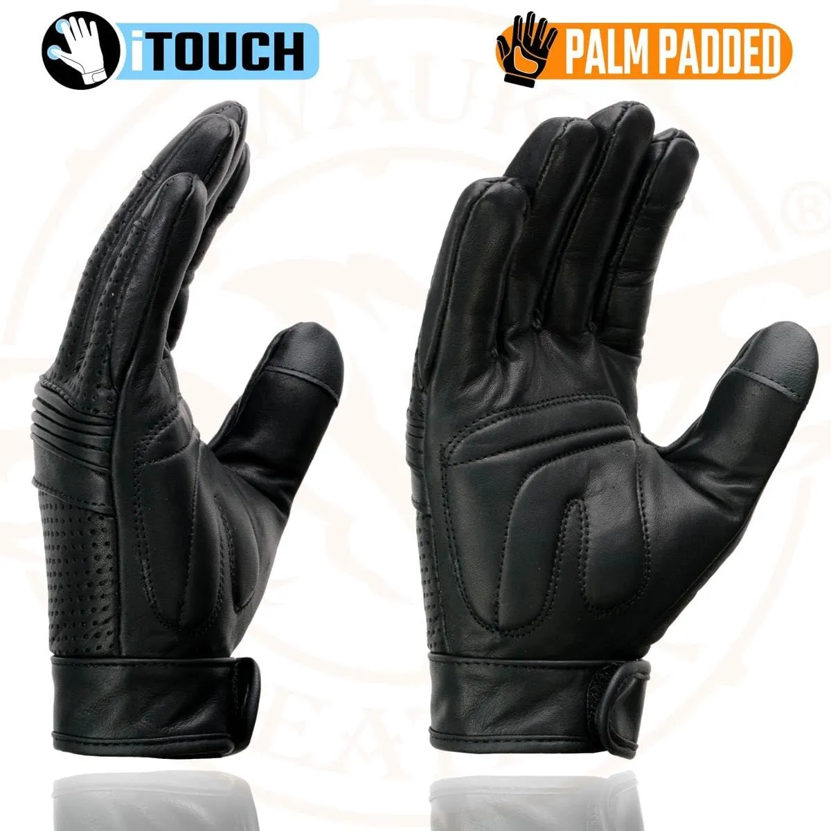 Milwaukee Leather MG7516 Men's Black Leather ’I - Touchscreen Compatible’ Gel Palm Motorcycle Hand Gloves W/Flex Knuckles