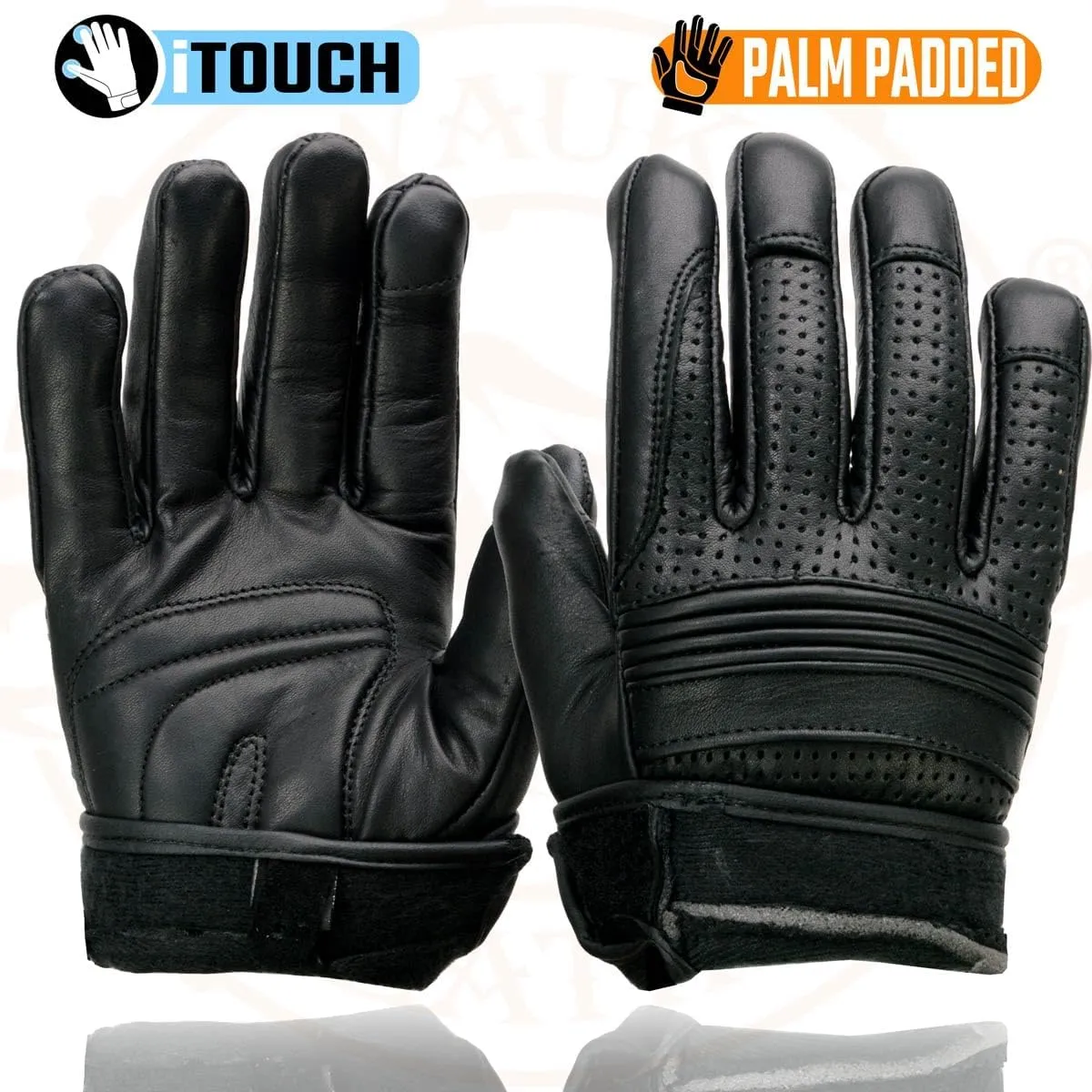 Milwaukee Leather MG7516 Men's Black Leather ’I - Touchscreen Compatible’ Gel Palm Motorcycle Hand Gloves W/Flex Knuckles