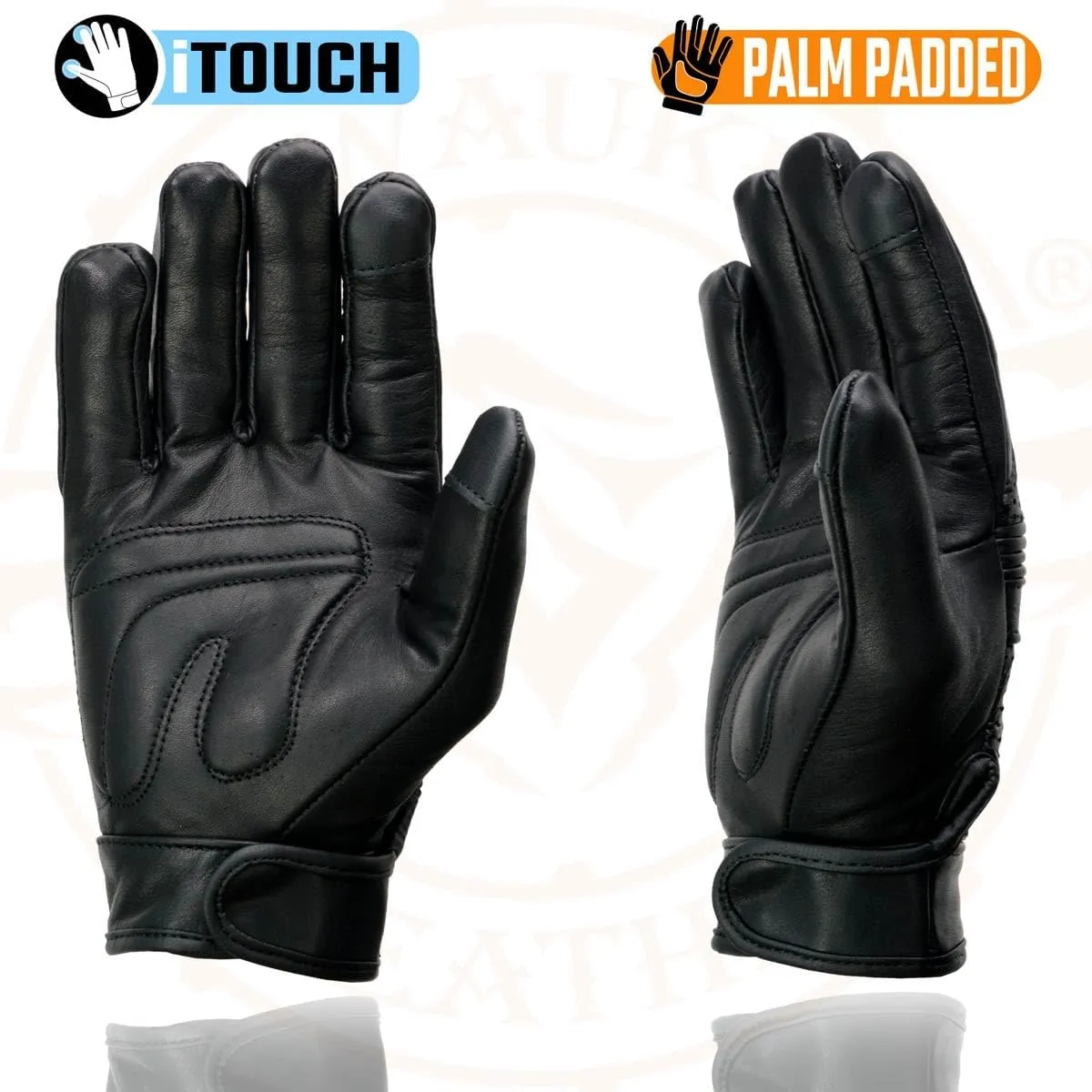 Milwaukee Leather MG7516 Men's Black Leather ’I - Touchscreen Compatible’ Gel Palm Motorcycle Hand Gloves W/Flex Knuckles