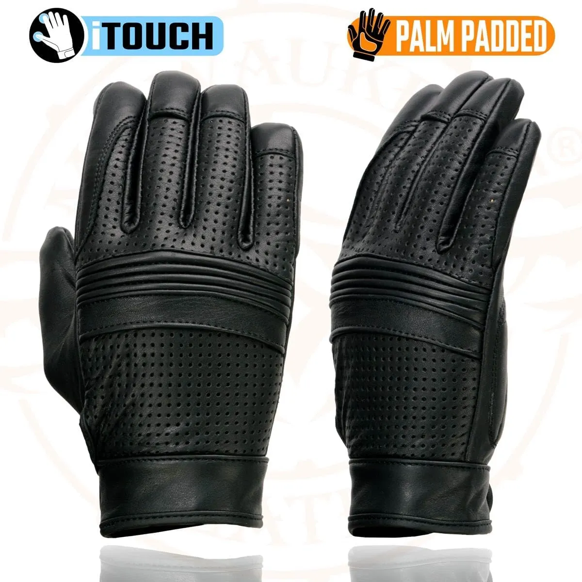 Milwaukee Leather MG7516 Men's Black Leather ’I - Touchscreen Compatible’ Gel Palm Motorcycle Hand Gloves W/Flex Knuckles