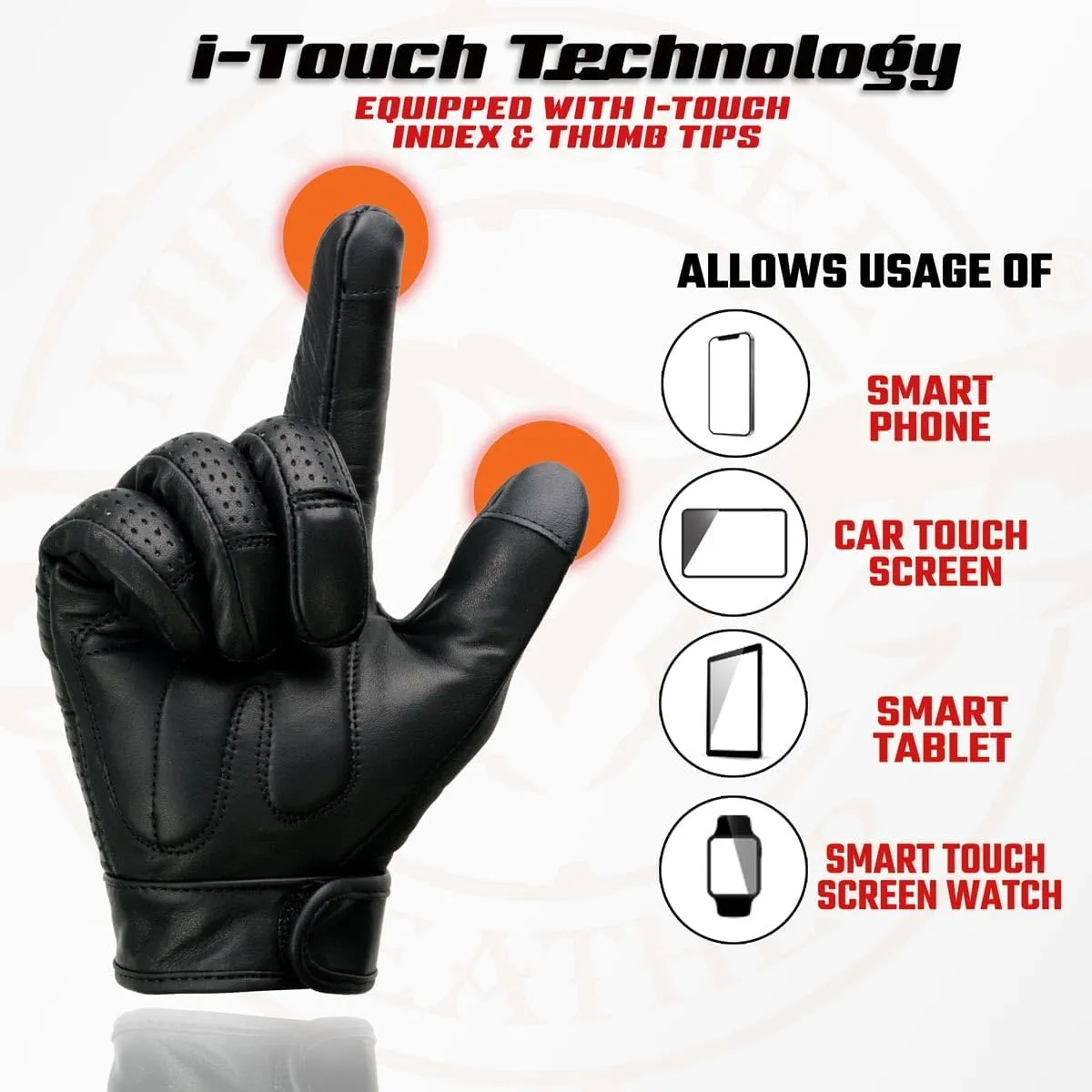 Milwaukee Leather MG7516 Men's Black Leather ’I - Touchscreen Compatible’ Gel Palm Motorcycle Hand Gloves W/Flex Knuckles