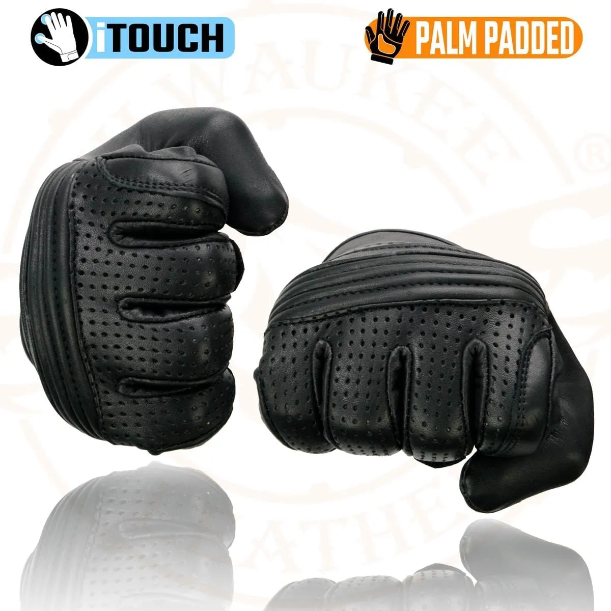 Milwaukee Leather MG7516 Men's Black Leather ’I - Touchscreen Compatible’ Gel Palm Motorcycle Hand Gloves W/Flex Knuckles