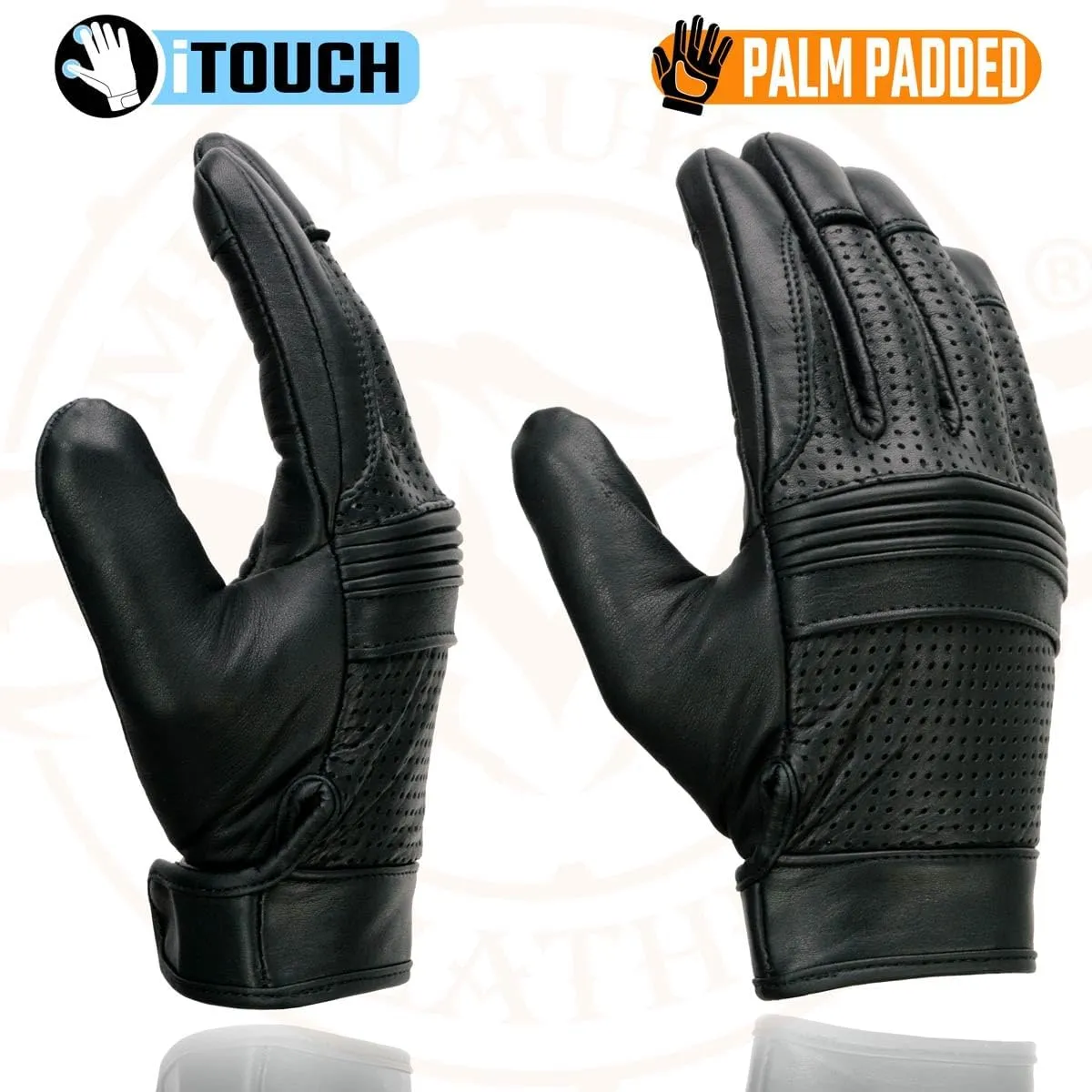 Milwaukee Leather MG7516 Men's Black Leather ’I - Touchscreen Compatible’ Gel Palm Motorcycle Hand Gloves W/Flex Knuckles