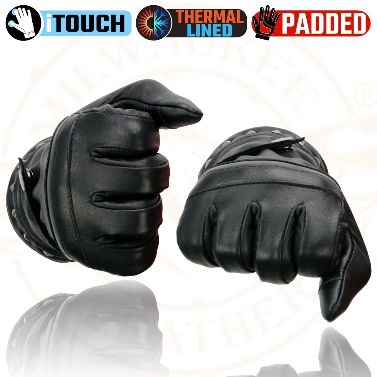 Milwaukee Leather MG7755 Women's Black Leather ’I - Touchscreen Compatible’ Thermal Lined Motorcycle Gloves W/Gel Palm