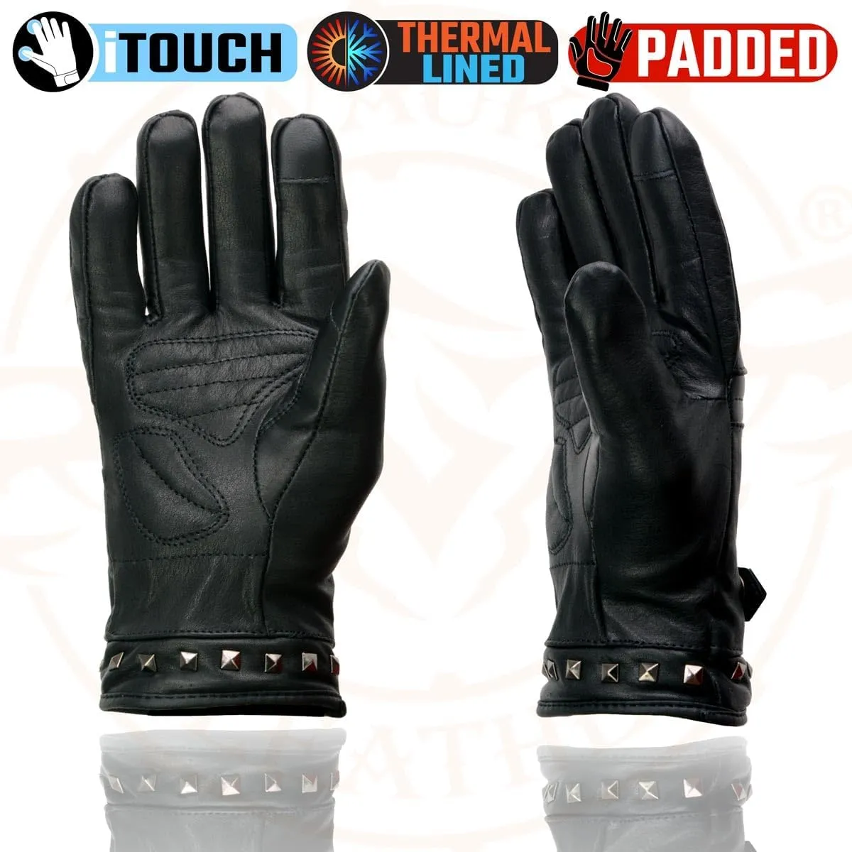 Milwaukee Leather MG7755 Women's Black Leather ’I - Touchscreen Compatible’ Thermal Lined Motorcycle Gloves W/Gel Palm