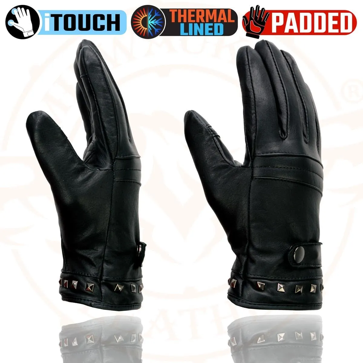 Milwaukee Leather MG7755 Women's Black Leather ’I - Touchscreen Compatible’ Thermal Lined Motorcycle Gloves W/Gel Palm