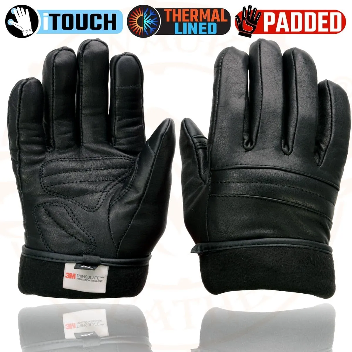 Milwaukee Leather MG7755 Women's Black Leather ’I - Touchscreen Compatible’ Thermal Lined Motorcycle Gloves W/Gel Palm