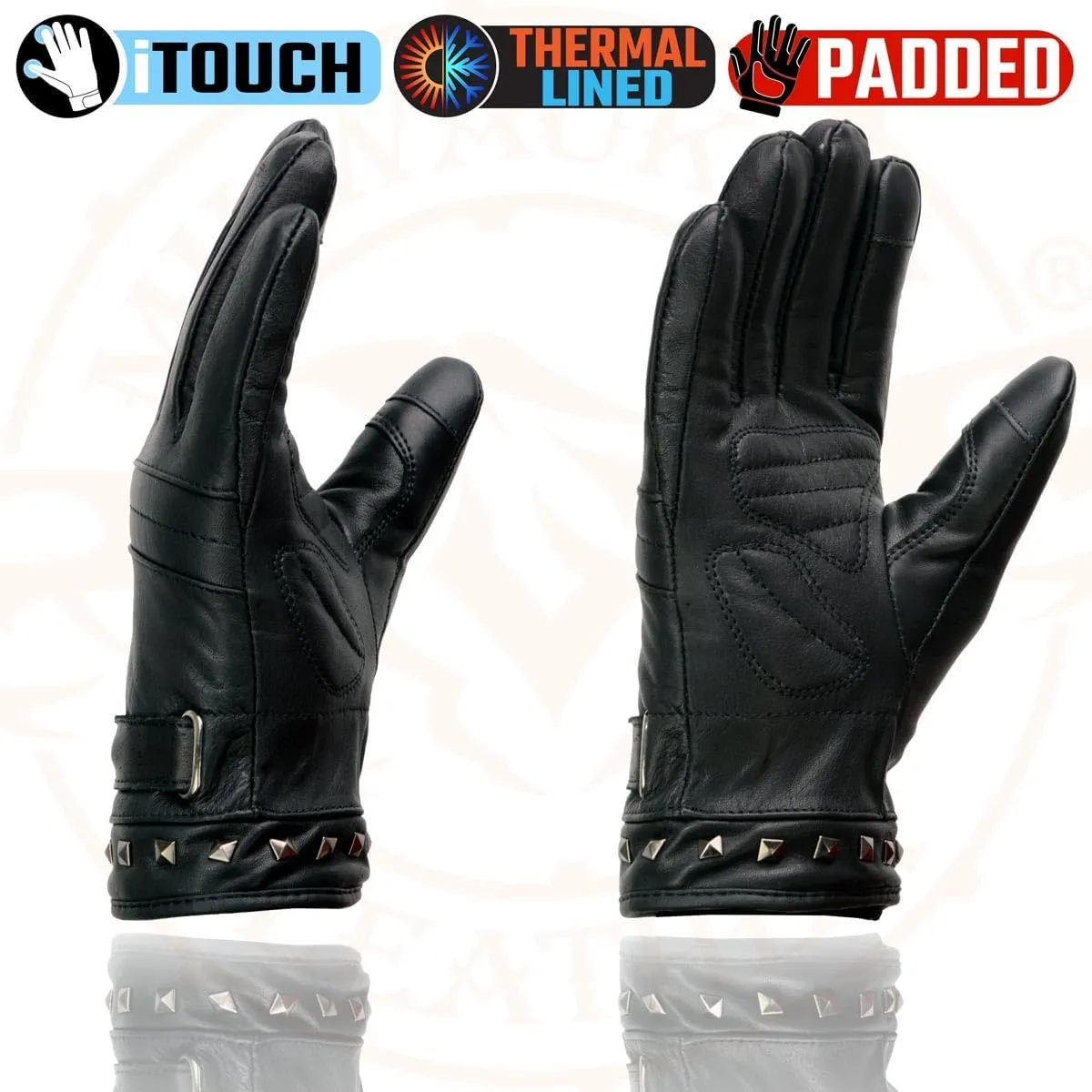 Milwaukee Leather MG7755 Women's Black Leather ’I - Touchscreen Compatible’ Thermal Lined Motorcycle Gloves W/Gel Palm