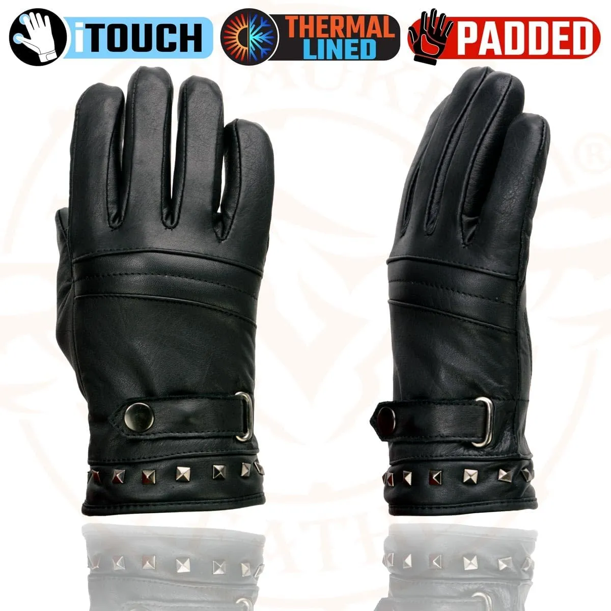 Milwaukee Leather MG7755 Women's Black Leather ’I - Touchscreen Compatible’ Thermal Lined Motorcycle Gloves W/Gel Palm