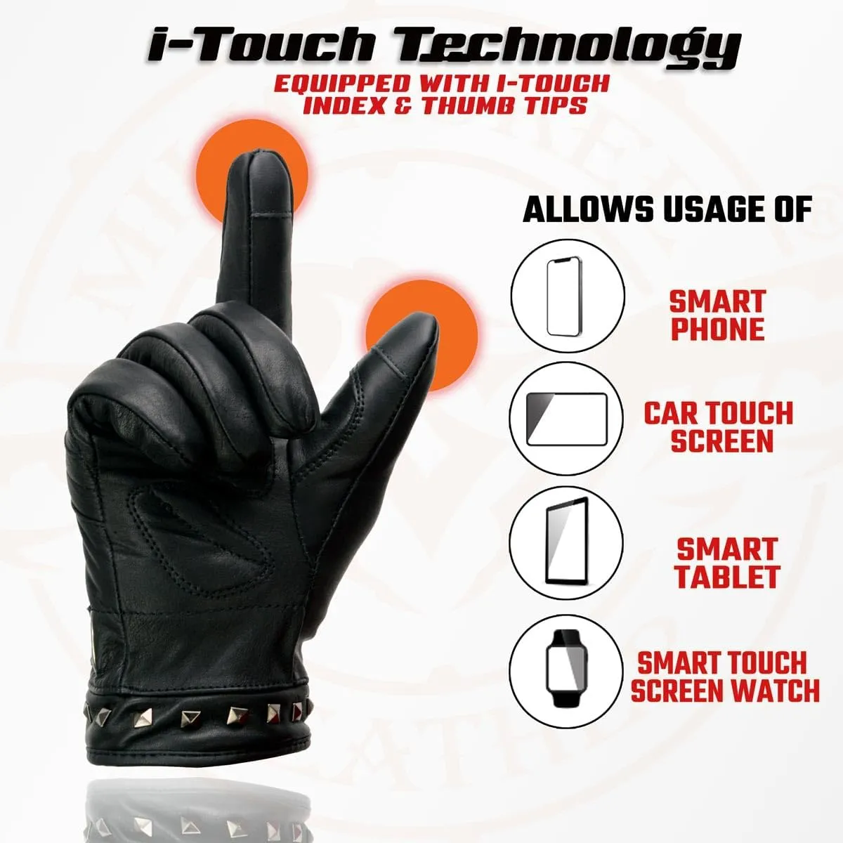 Milwaukee Leather MG7755 Women's Black Leather ’I - Touchscreen Compatible’ Thermal Lined Motorcycle Gloves W/Gel Palm