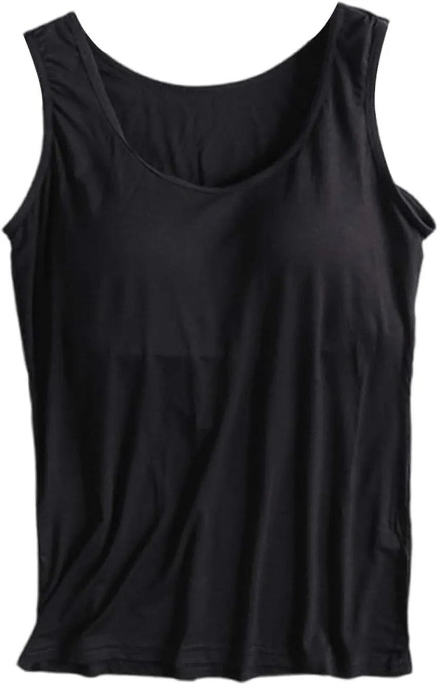 Miyaomn Women's Tank Top with Built in Bras 2025 Summer Strappy Basic Layer Padded Cami Shirts Casual Solid Workout Yoga Tops