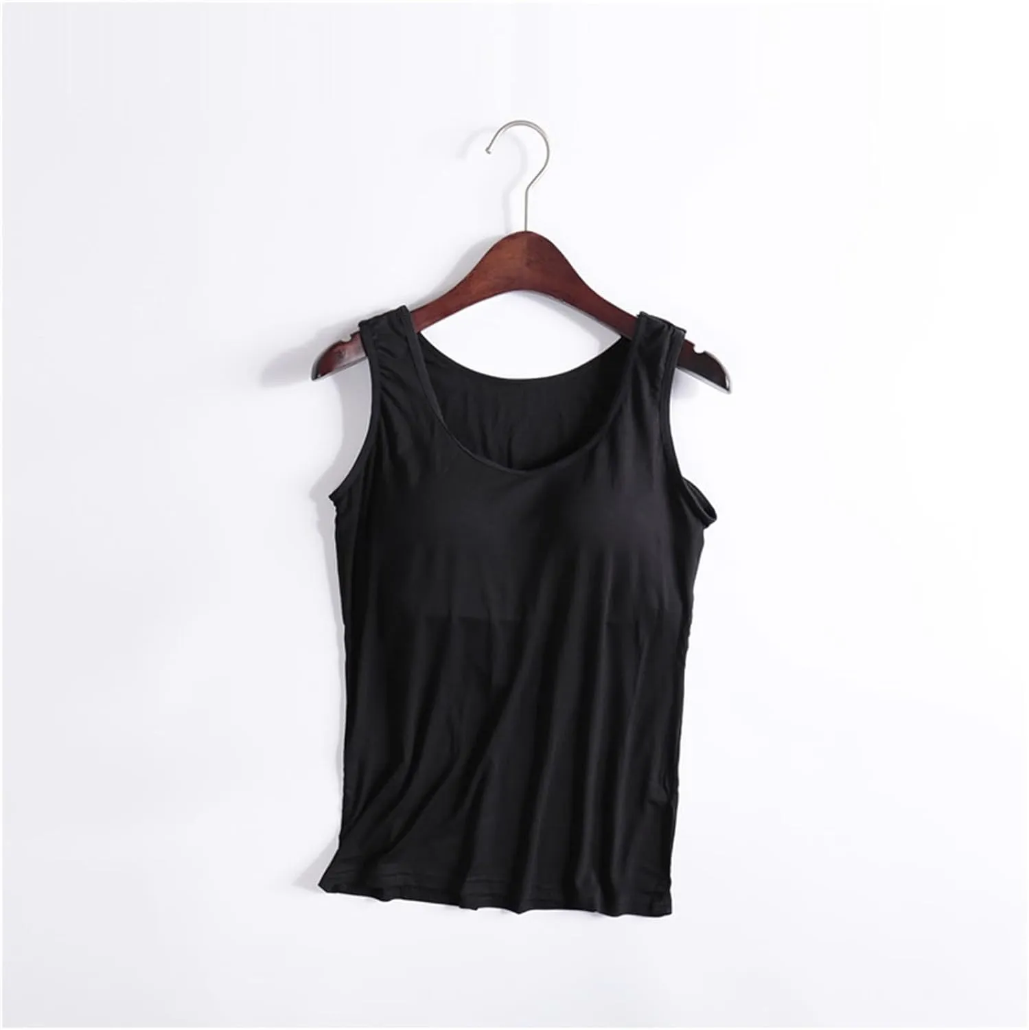 Miyaomn Women's Tank Top with Built in Bras 2025 Summer Strappy Basic Layer Padded Cami Shirts Casual Solid Workout Yoga Tops