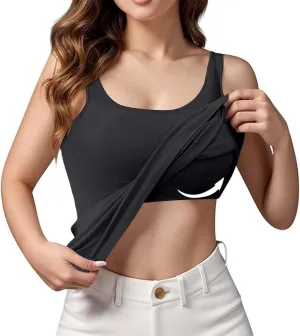 Miyaomn Women's Tank Top with Built in Bras 2025 Summer Strappy Basic Layer Padded Cami Shirts Casual Solid Workout Yoga Tops