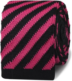 Mr Rhames Black & Pink Striped Knitted Tie - Mens Wedding Tie - Formal and Casual Occasions