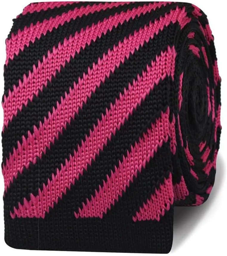 Mr Rhames Black & Pink Striped Knitted Tie - Mens Wedding Tie - Formal and Casual Occasions