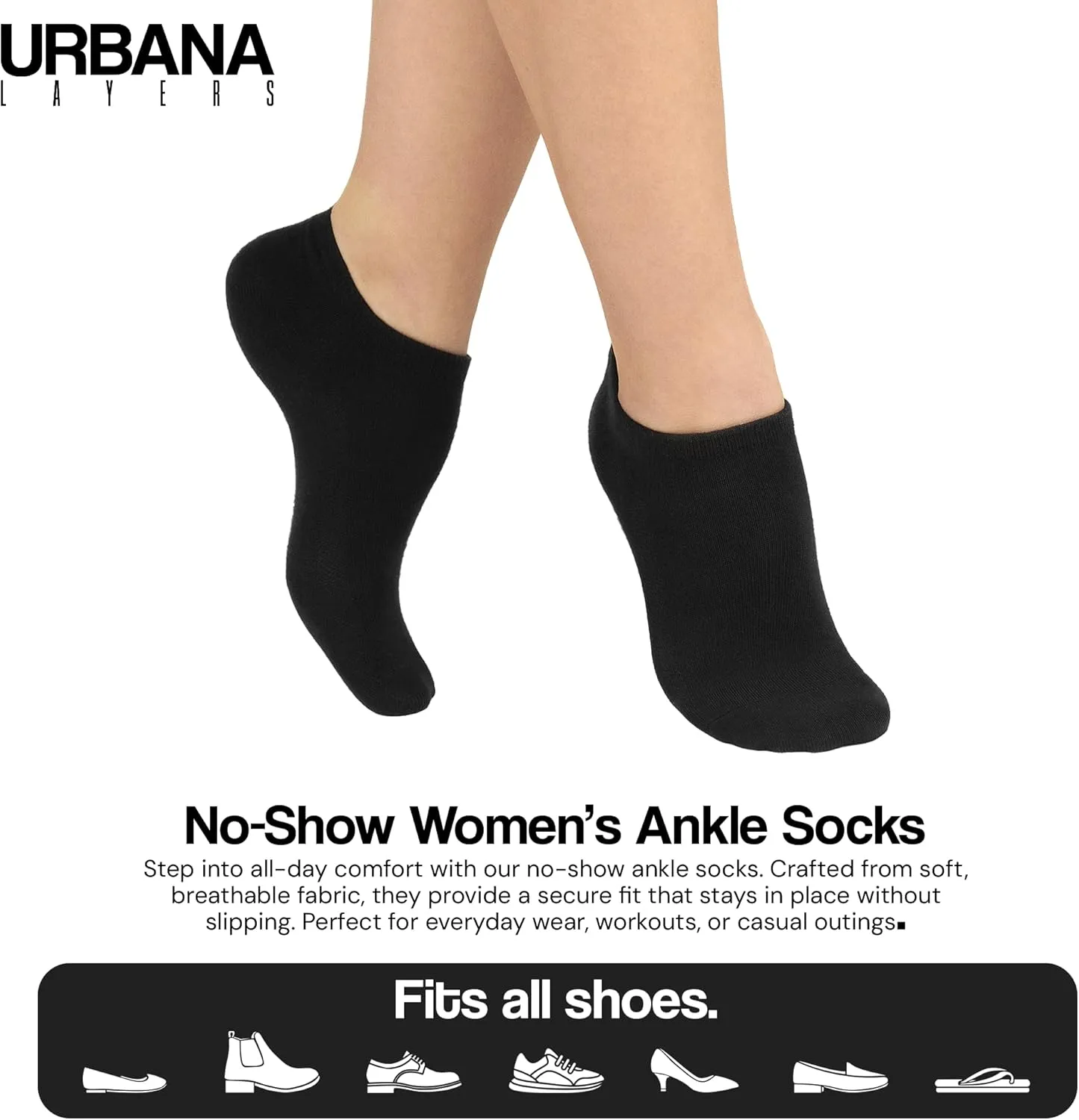 No Show Socks Men's White Low Cut Ankle Socks Athletic Running | 6 Pairs (Sizes 8-12/9-13)