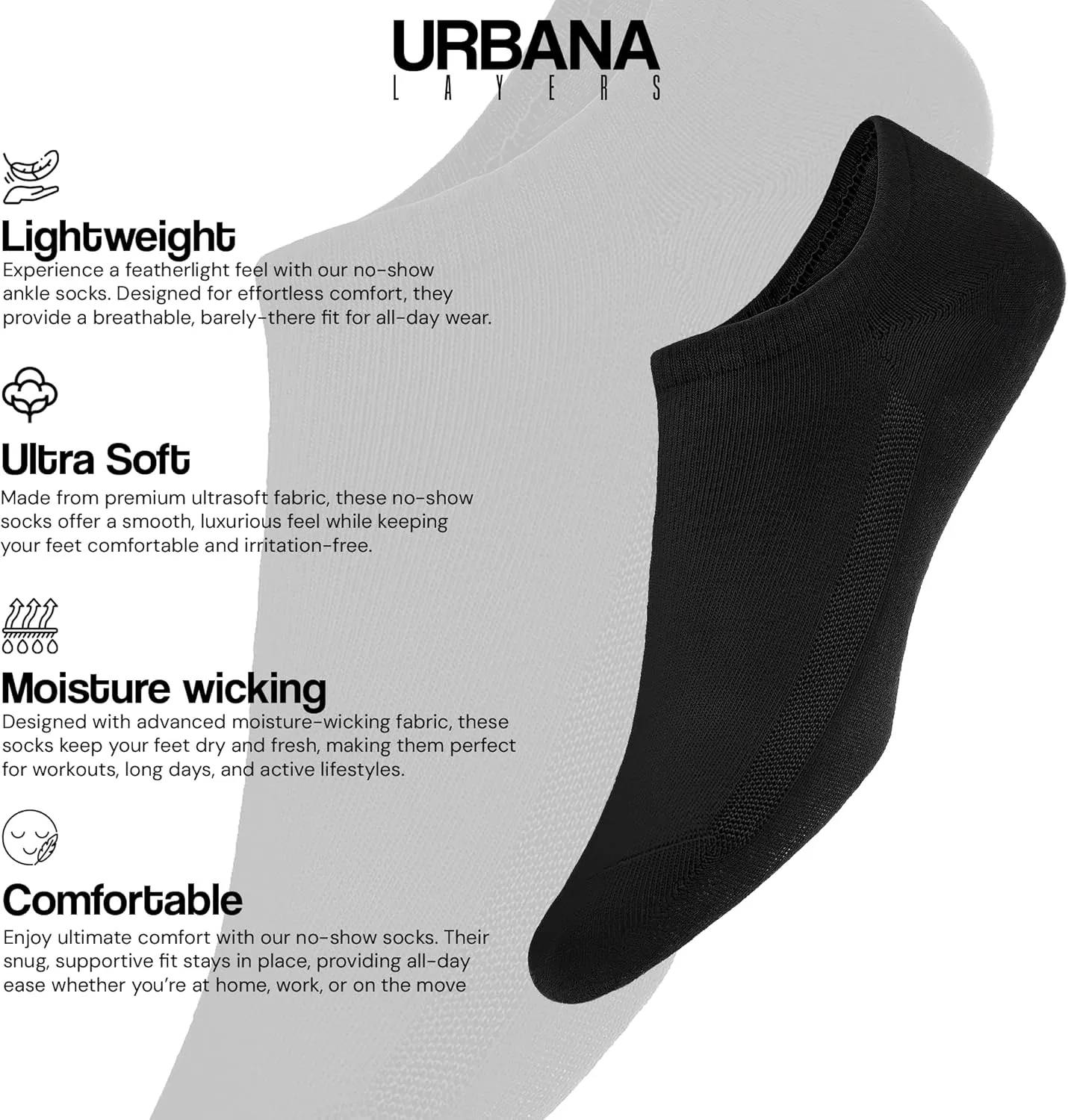No Show Socks Men's White Low Cut Ankle Socks Athletic Running | 6 Pairs (Sizes 8-12/9-13)