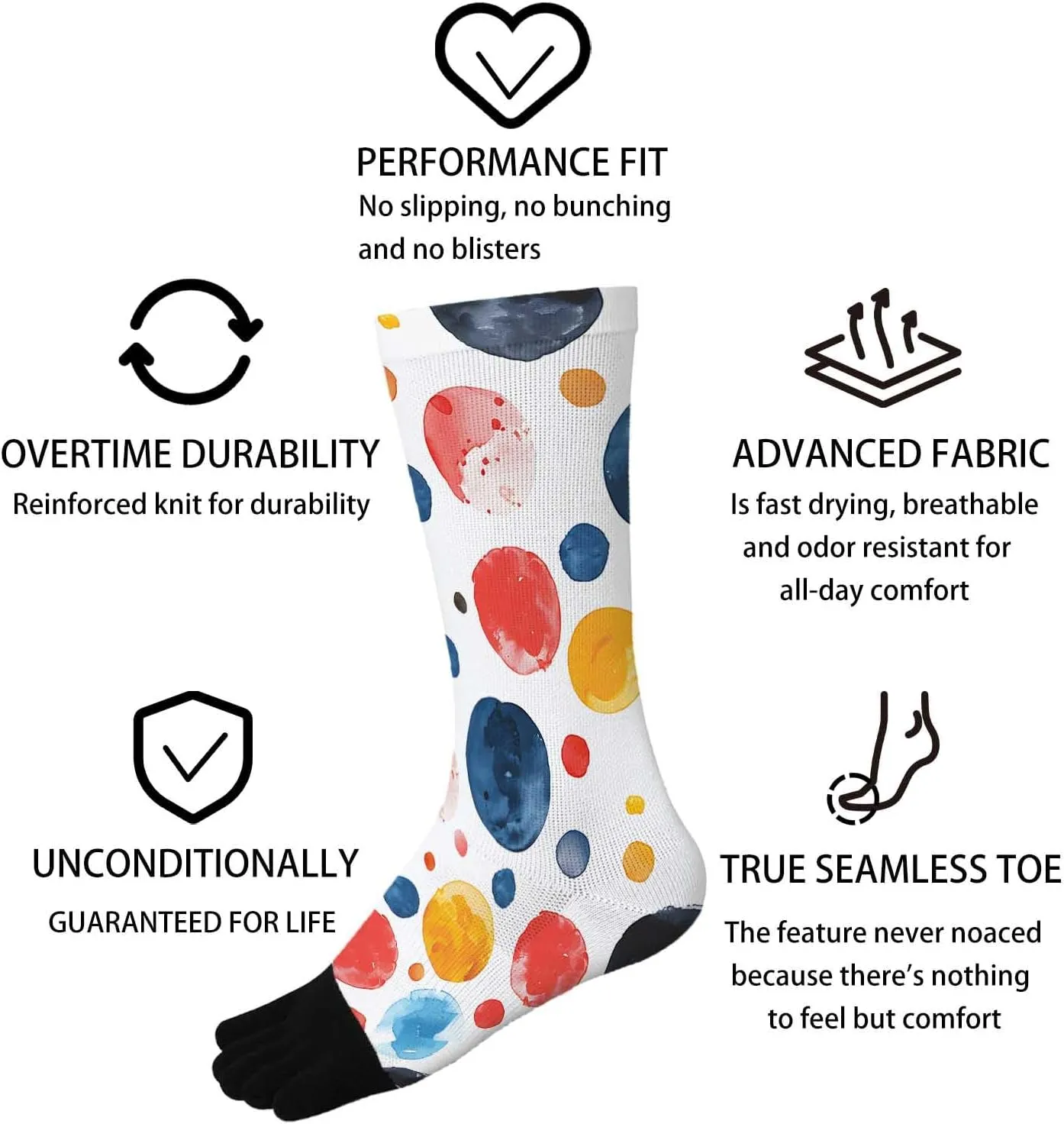 Novelty Funny Toe Socks, Chirstmas or Birthday Gift for Men and Women, Crazy Silly Print Crew Dress Socks, One Size