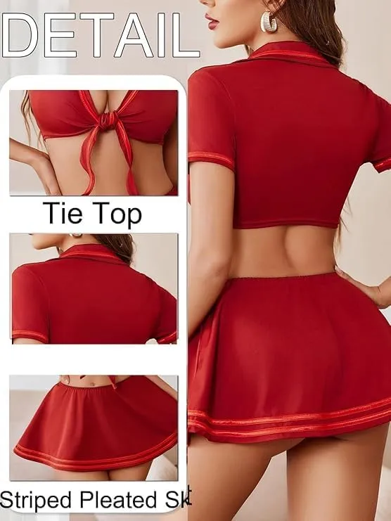 Nurse Lingerie for Women Roleplay Lingerie Set Nurse Cosplay with Tie Top and Mini Pleated Skirt
