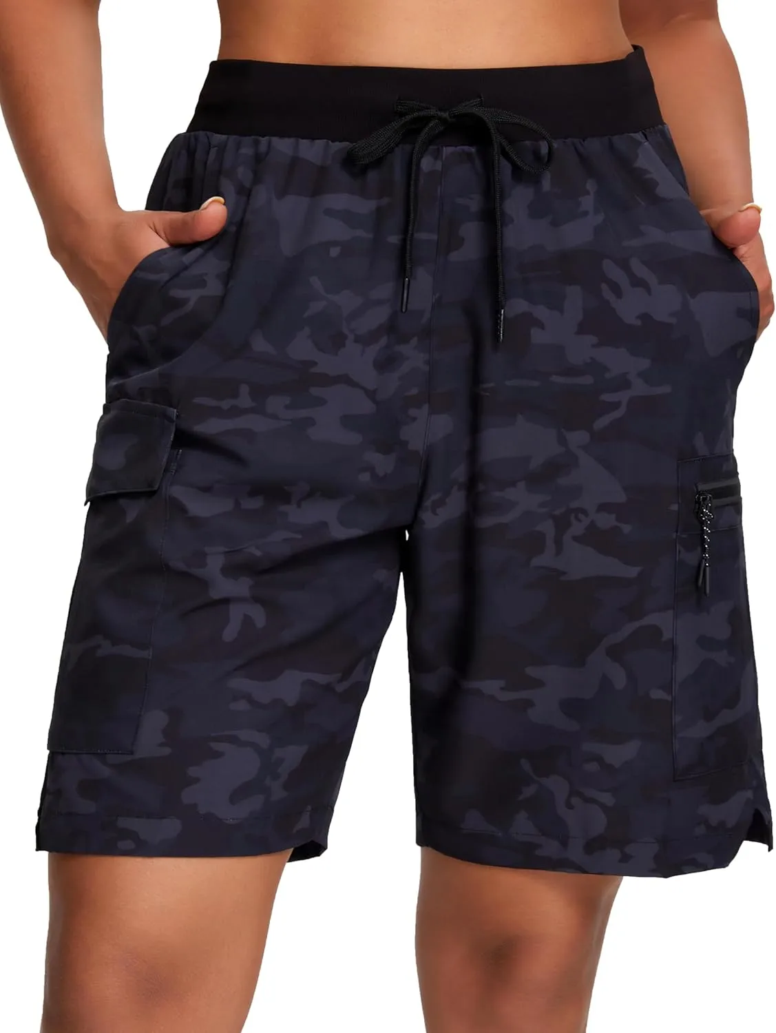 Oalka Women's Hiking Shorts Lightweight Zipper Pockets Cargo Quick Dry Summer Shorts
