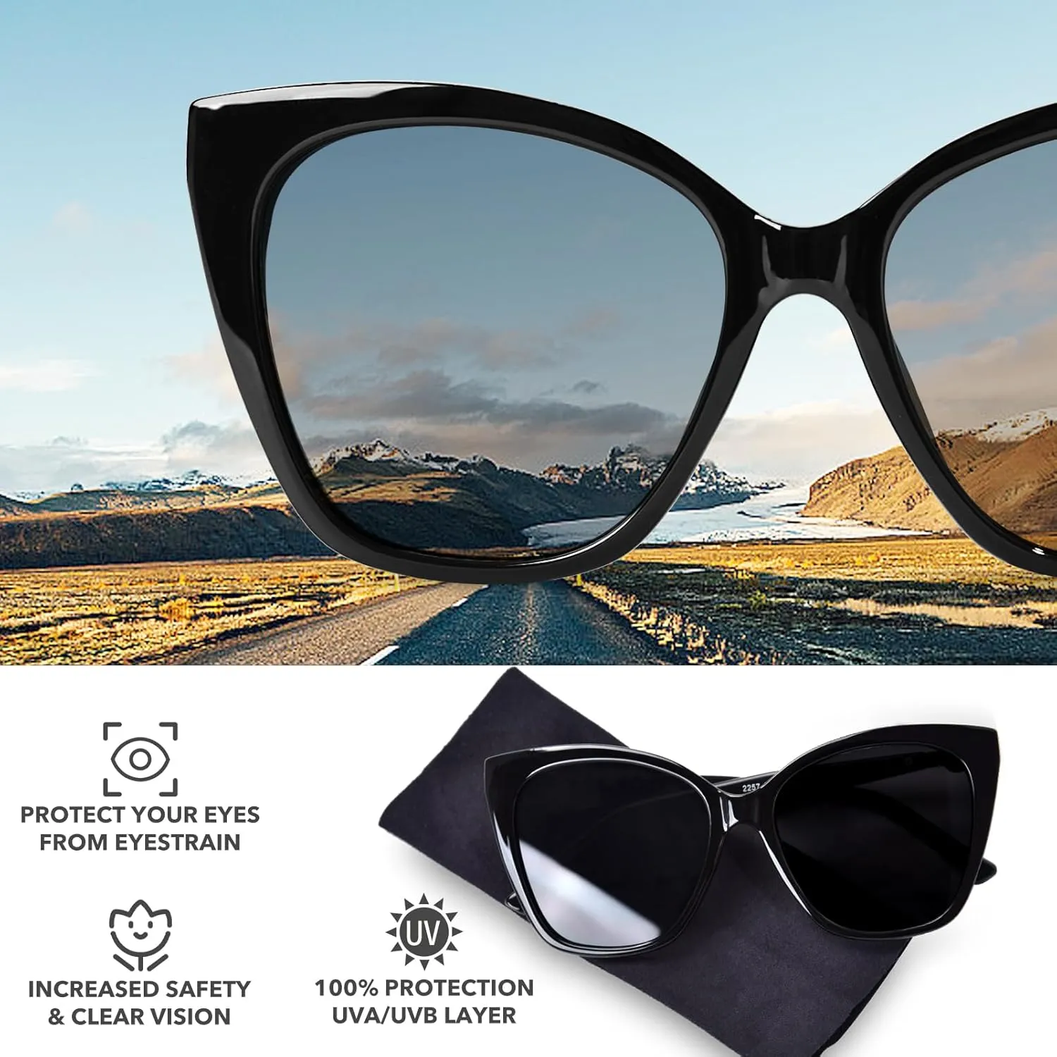 OPTOFENDY Sunglasses Womens Trendy Square Cat Eye Sun Glasses UV400 Protection, Shopping Cycling Driving