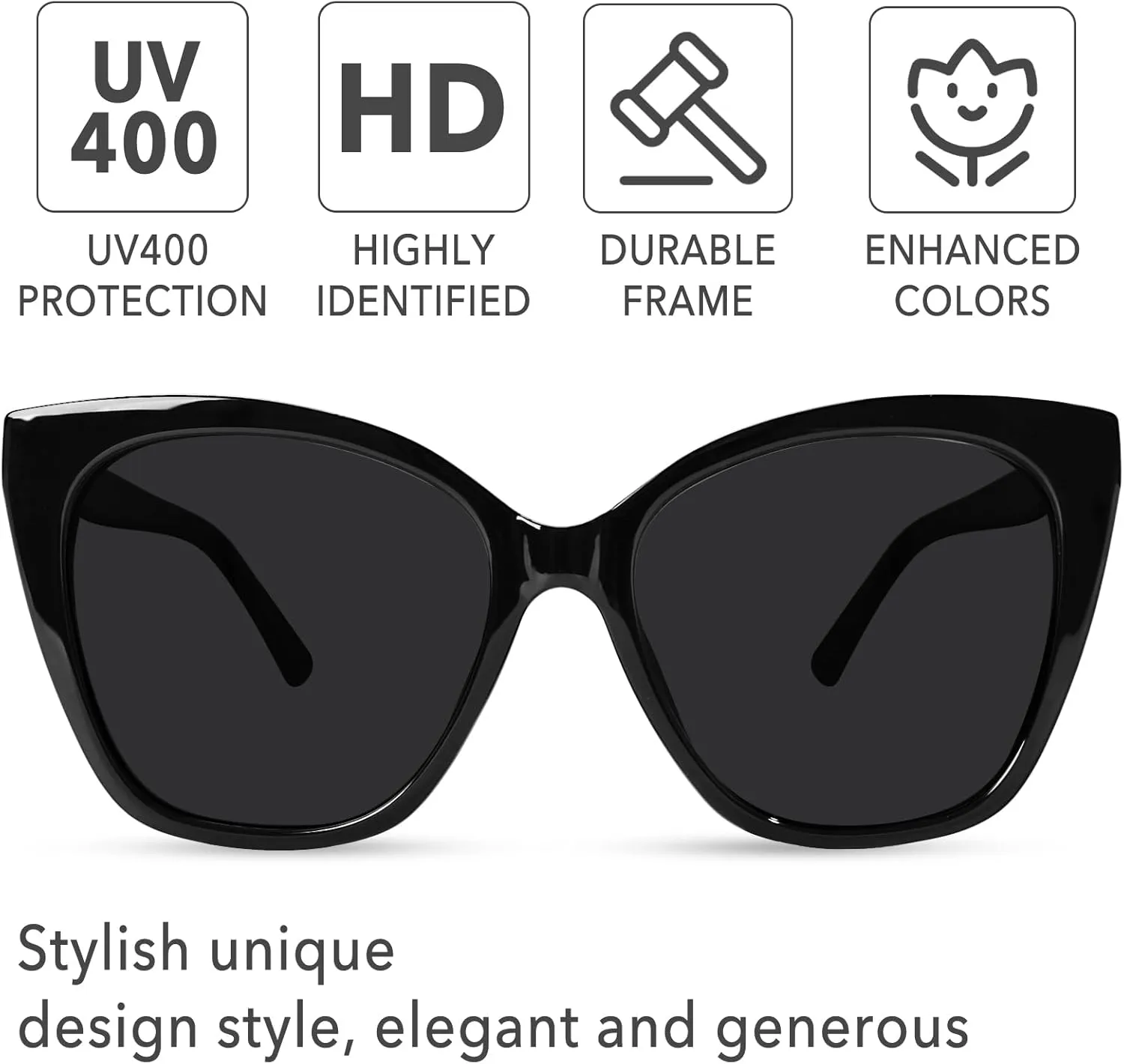 OPTOFENDY Sunglasses Womens Trendy Square Cat Eye Sun Glasses UV400 Protection, Shopping Cycling Driving