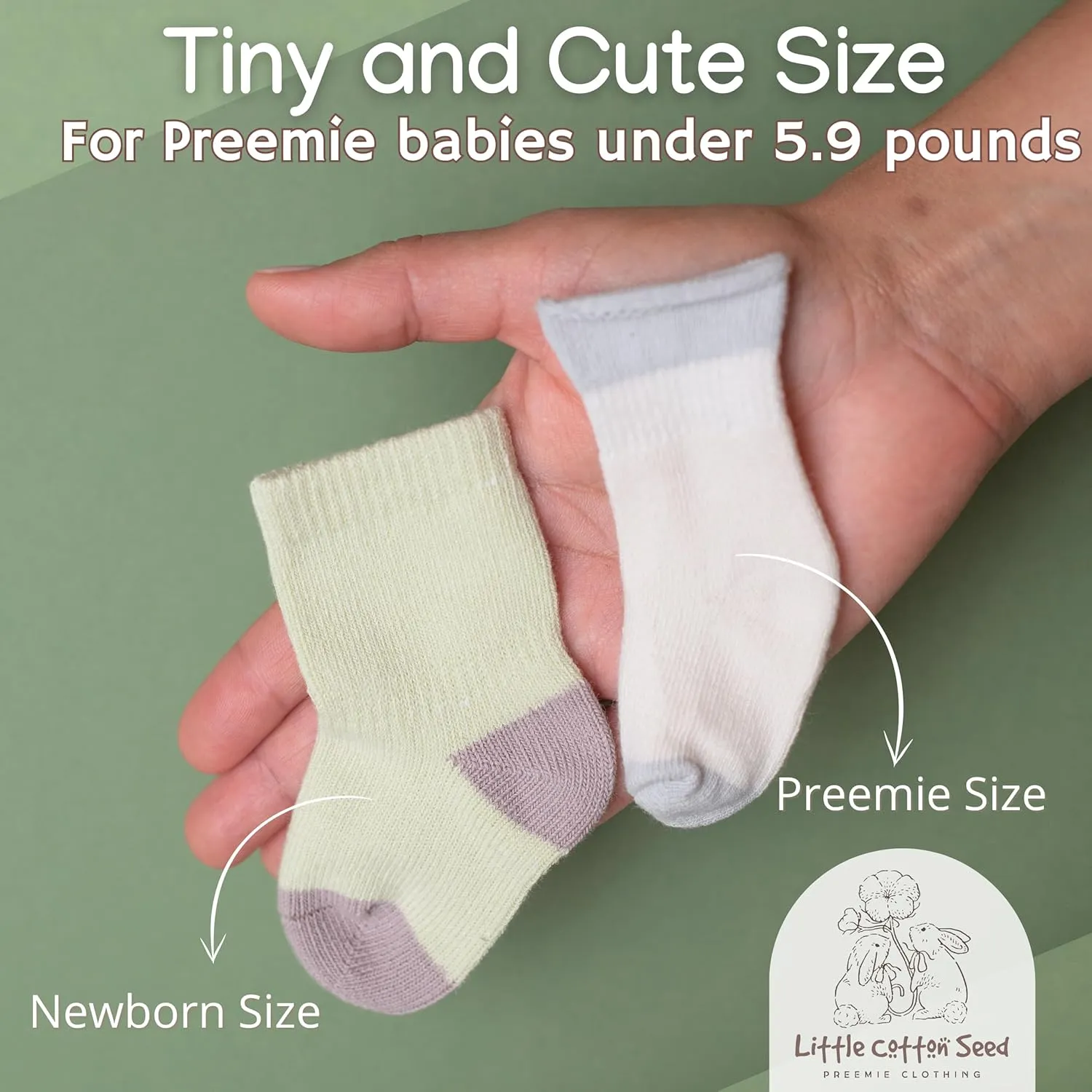 Organic Preemie Socks - Girls & Boys Premature Baby Turn Cuff Tiny Socks, 2-5lb -Preemie Clothes Hypoallergenic Cotton