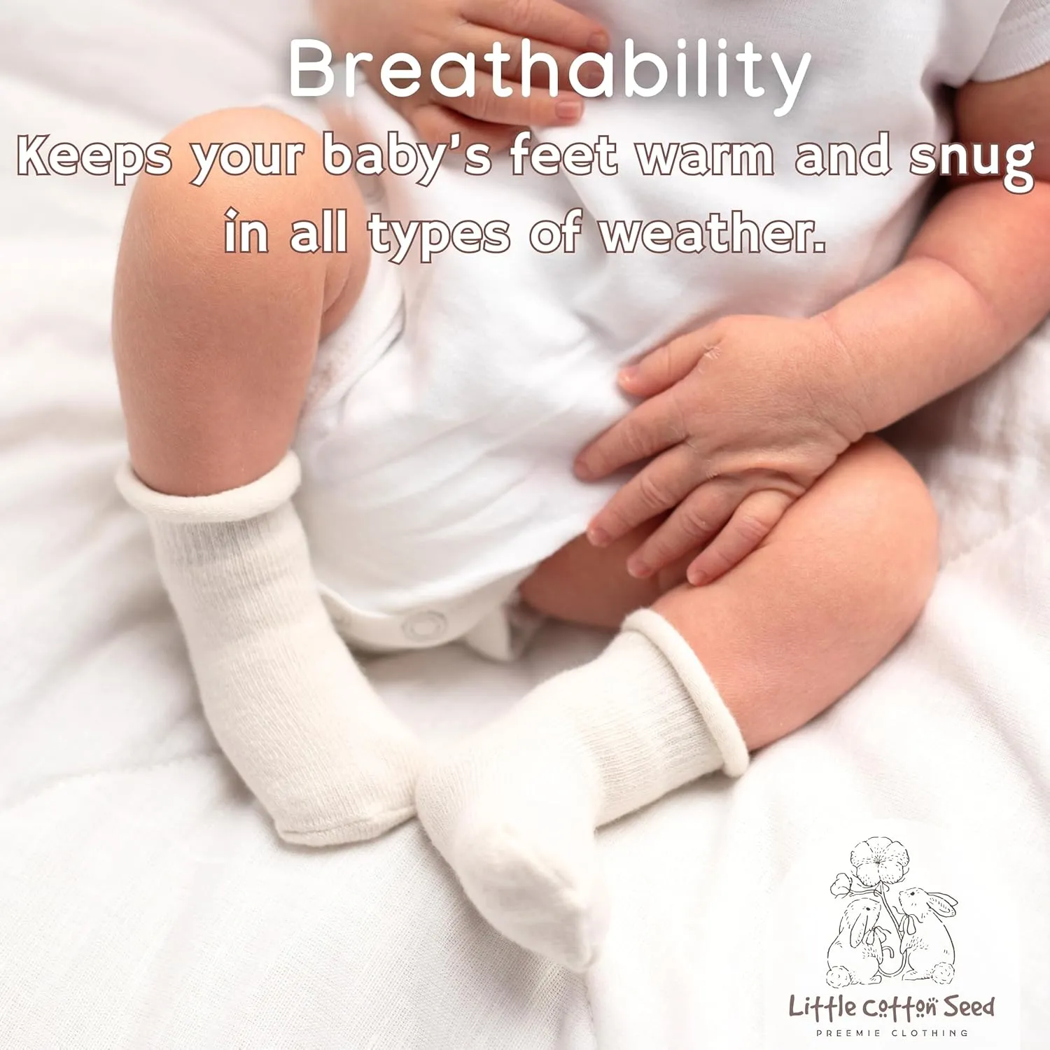 Organic Preemie Socks - Girls & Boys Premature Baby Turn Cuff Tiny Socks, 2-5lb -Preemie Clothes Hypoallergenic Cotton