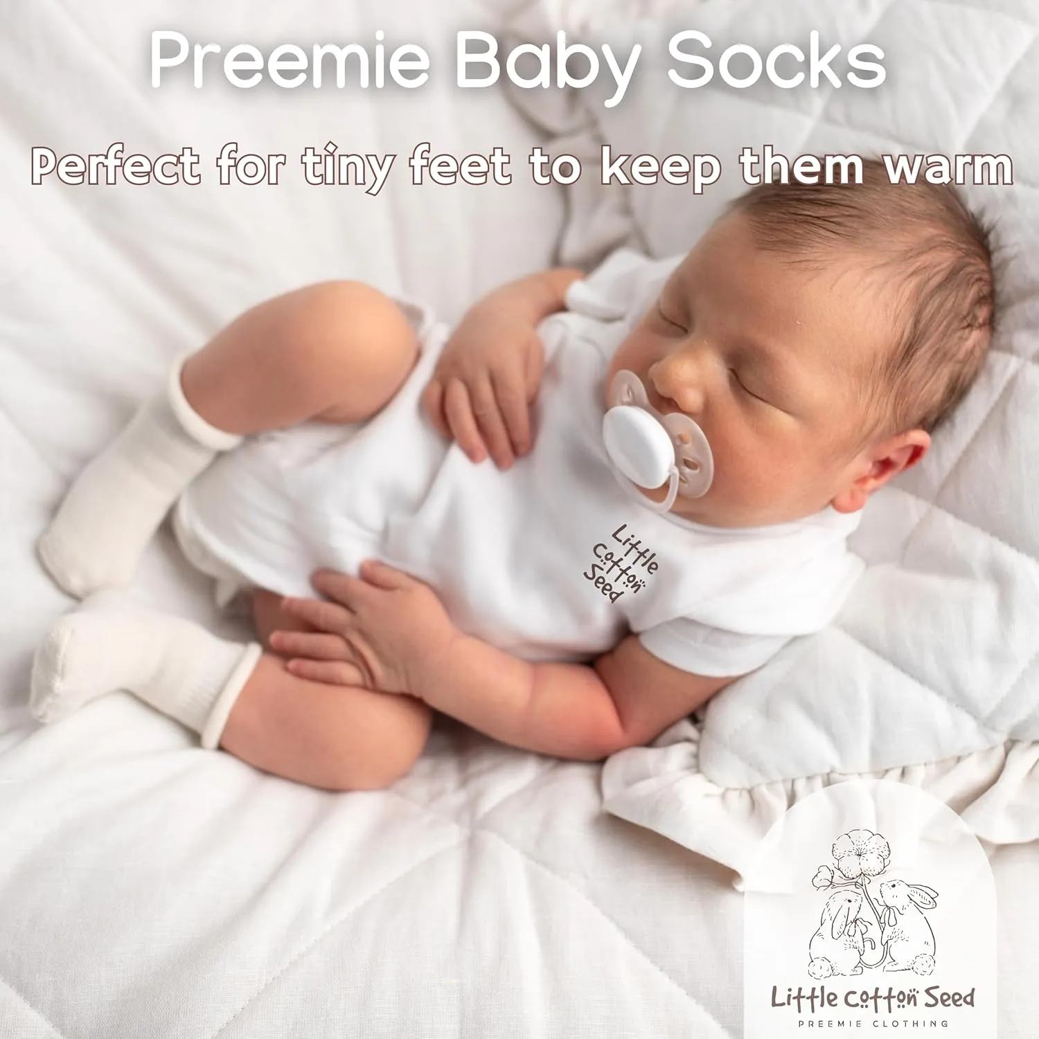Organic Preemie Socks - Girls & Boys Premature Baby Turn Cuff Tiny Socks, 2-5lb -Preemie Clothes Hypoallergenic Cotton