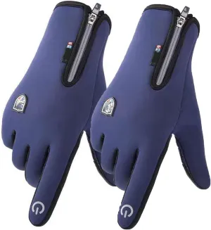 Outdoor Sports Gloves Short Plus Velvet Windproof Waterproof, Outdoor Sports Gloves, Thermal Gloves with Touchscreen Fingers-Blue||M