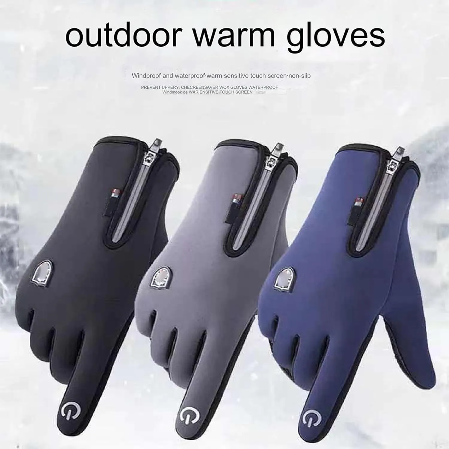 Outdoor Sports Gloves Short Plus Velvet Windproof Waterproof, Outdoor Sports Gloves, Thermal Gloves with Touchscreen Fingers-Blue||M