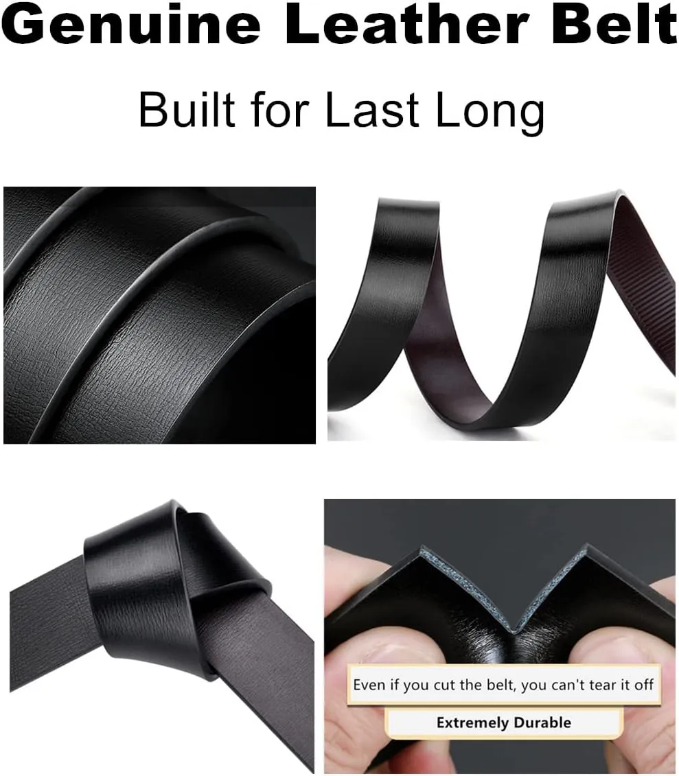 Oyifan Black Leather Belts for Men Dress Casual Ratchet Belt, Cut To Fit, Gift Box