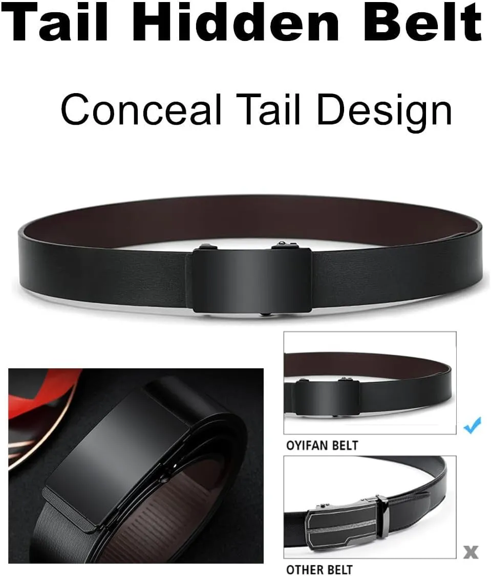 Oyifan Black Leather Belts for Men Dress Casual Ratchet Belt, Cut To Fit, Gift Box
