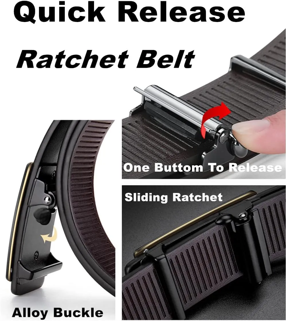 Oyifan Black Leather Belts for Men Dress Casual Ratchet Belt, Cut To Fit, Gift Box