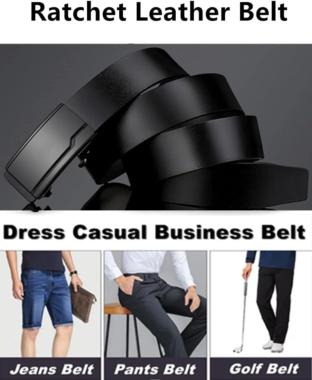 Oyifan Black Leather Belts for Men Dress Casual Ratchet Belt, Cut To Fit, Gift Box