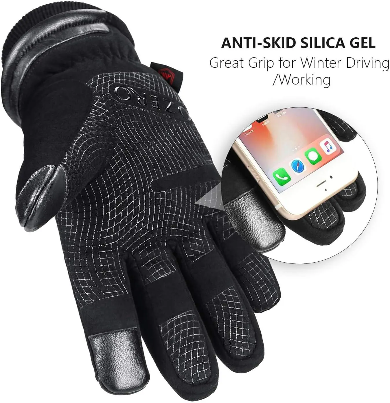 OZERO Waterproof Winter Gloves Men Women -30 ℉ Cold Proof Touchscreen Anti Slip Silicon Palm - Heated Glove Thermal for Driving Cycling Motorcycle in Cold Weather Warmest Gifts for Dad