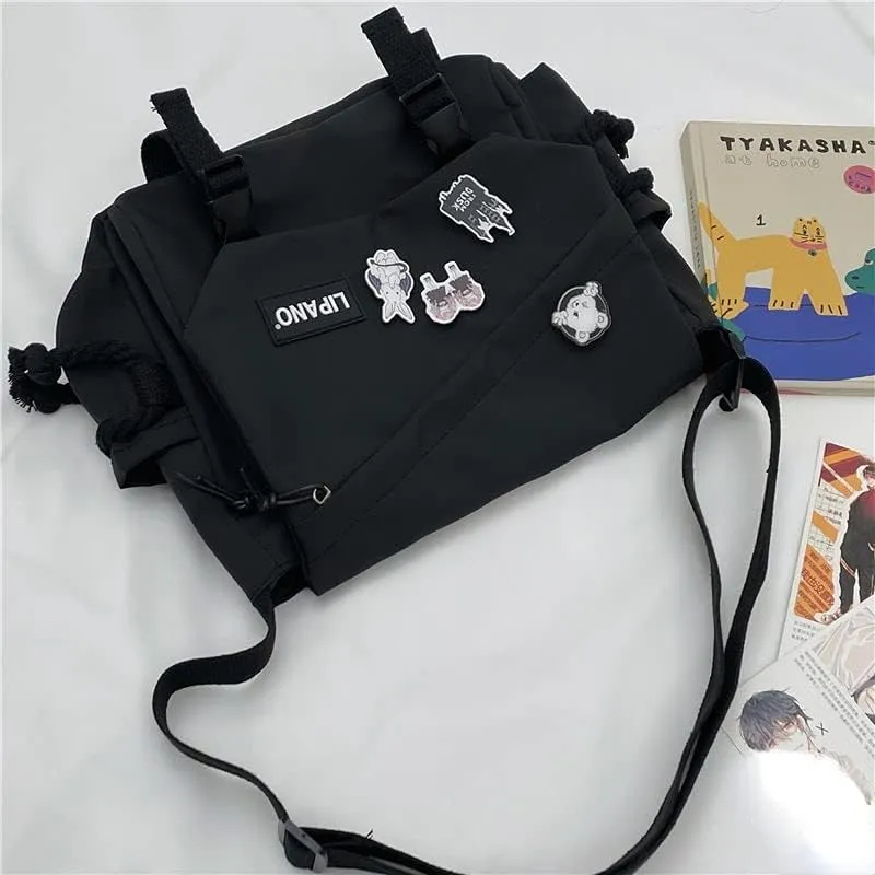 Pbkabiug Cute Nylon Messenger Bag for Women Kawaii Shoulder Crossbody Bag with Kawaii Accessories Aesthetic Tote Bag