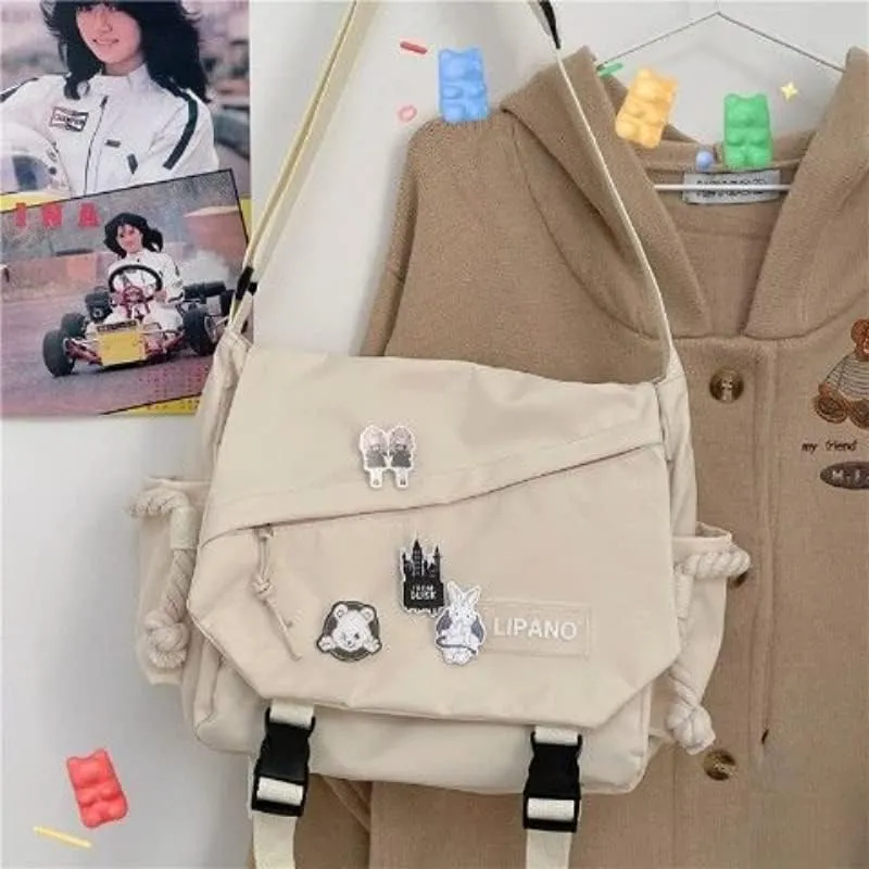 Pbkabiug Cute Nylon Messenger Bag for Women Kawaii Shoulder Crossbody Bag with Kawaii Accessories Aesthetic Tote Bag