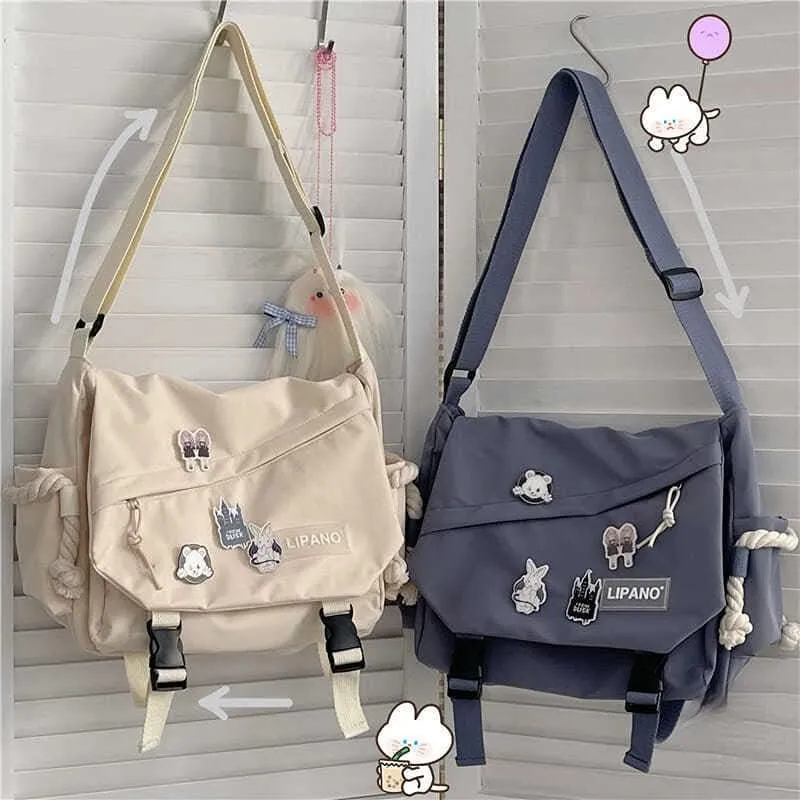 Pbkabiug Cute Nylon Messenger Bag for Women Kawaii Shoulder Crossbody Bag with Kawaii Accessories Aesthetic Tote Bag