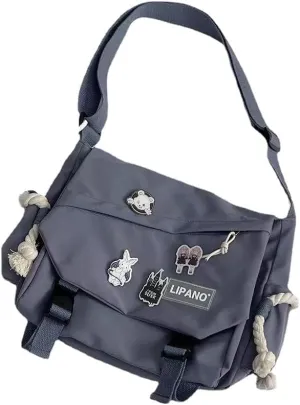 Pbkabiug Cute Nylon Messenger Bag for Women Kawaii Shoulder Crossbody Bag with Kawaii Accessories Aesthetic Tote Bag